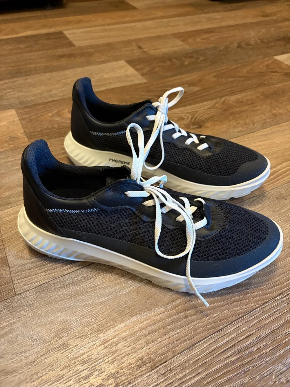 Ecco Black and White Athletic Sneakers with Phorene Sole
